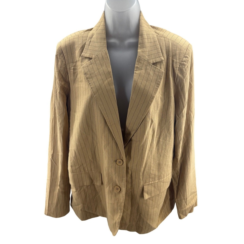 Steve Madden Womens Tan‎ Pinstripe Linen Blazer Jacket DO12394R Medium New